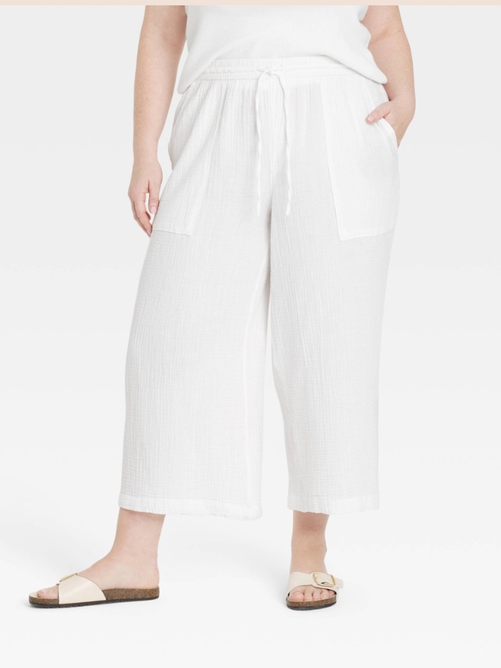 Universal Thread White Wide-Leg Cropped Drawstring Pants